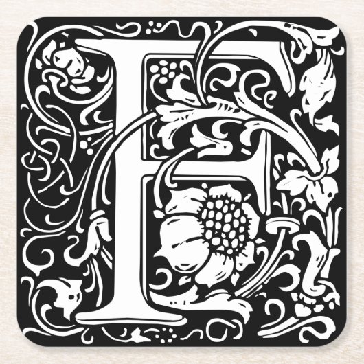 Letter F Mittelalterliche Monogram Art Nouveau Rechteckiger Pappuntersetzer (Vorderseite)