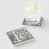 Letter F Mittelalterliche Monogram Art Nouveau Steinuntersetzer (Seitenansicht)