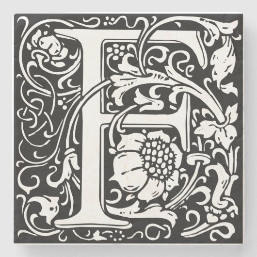 Letter F Mittelalterliche Monogram Art Nouveau Steinuntersetzer (Vorderseite)