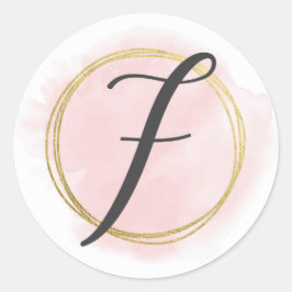 Letter F Monogram Blush Pink Watercolor Gold Chic Runder Aufkleber