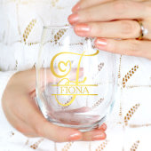 Letter F Monogram Bridesmaid Gift, Modernes Elegan Weinglas Ohne Stiel