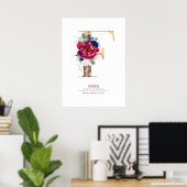Letter F Monogram Floral Navy Blue and Burgundy Poster (Heimbüro)