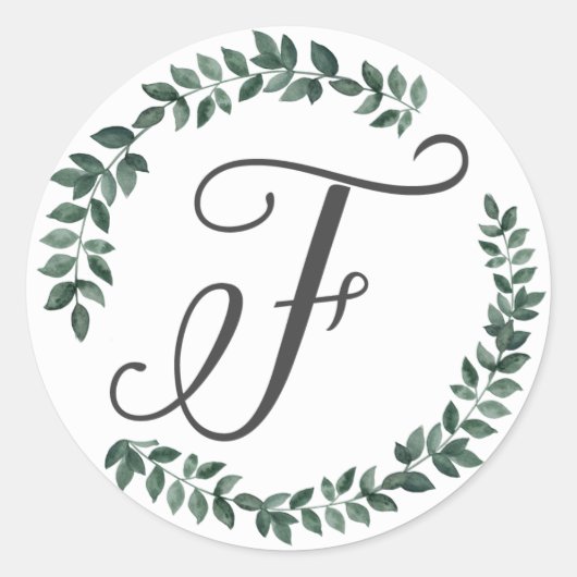 Letter F Monogram Minimalistisch Botanischer Leaf Runder Aufkleber (Vorderseite)