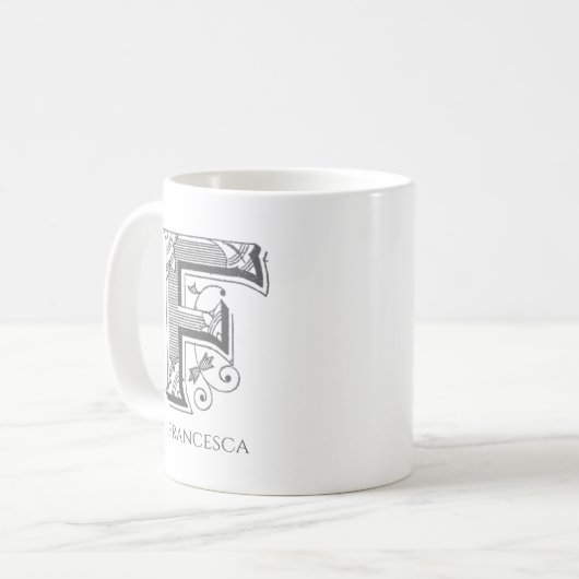 Letter F Monogram Modern Name Coffee Tasse (Vorderseite Links)