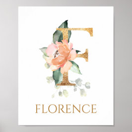 Letter F Monogram Pink Peach Rose Kinderzimmer Pos Poster