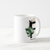 Letter F Monogram | Tropical Monstera Personalisie Kaffeetasse (VorderseiteRechts)