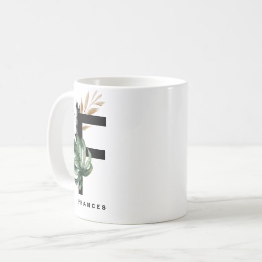 Letter F Monogram | Tropical Monstera Personalisie Kaffeetasse (Vorderseite Links)