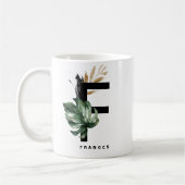 Letter F Monogram | Tropical Monstera Personalisie Kaffeetasse (Links)