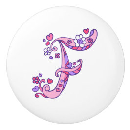Letter F Monogramm Herz und Blume ziehen Knopf Keramikknauf