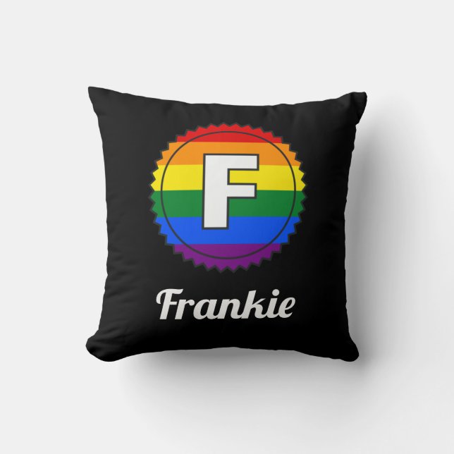 Letter F Name Gay Pride Rainbow Monogram - Black Kissen (Vorderseite)