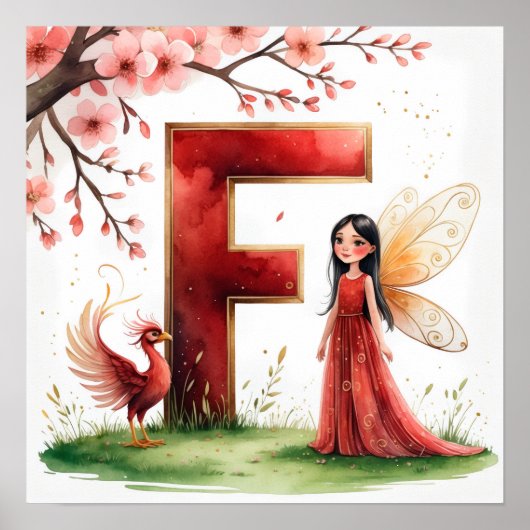 Letter F Phoenix Bird Fairy Poster Mythical Art (Vorne)