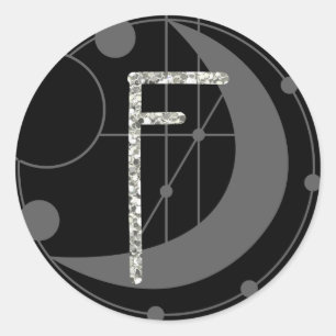 Letter F Rune Rune Monogram Geometric Moon Black Runder Aufkleber