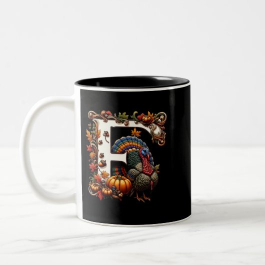 Letter f Thanksgiving gift style Zweifarbige Tasse (Links)