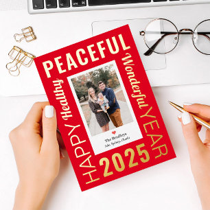 Letter Frame Foil Modern Happy New Year Foto Card Folien Feiertagskarte