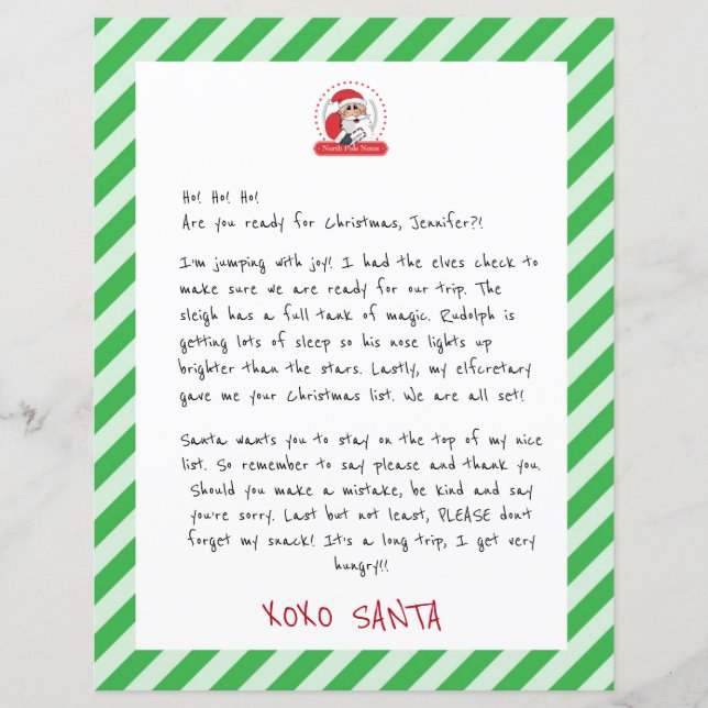 Letter From Santa Claus To Kids Green Stripe (Vorderseite)