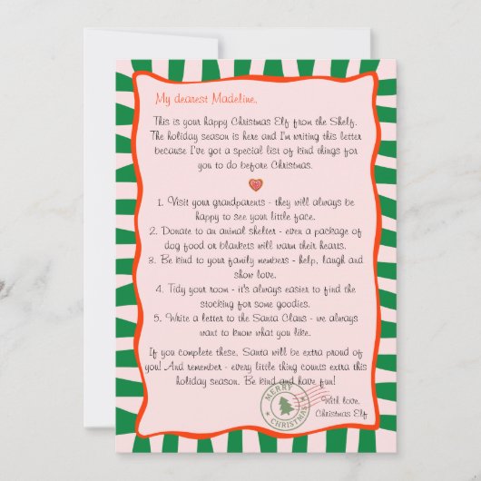 Letter from the Christmas Elf North Pole Deed List Einladung (Vorderseite)