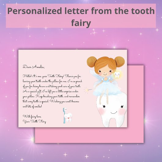 Letter from Tooth Fairy Blush Pink Girl Card Einladung