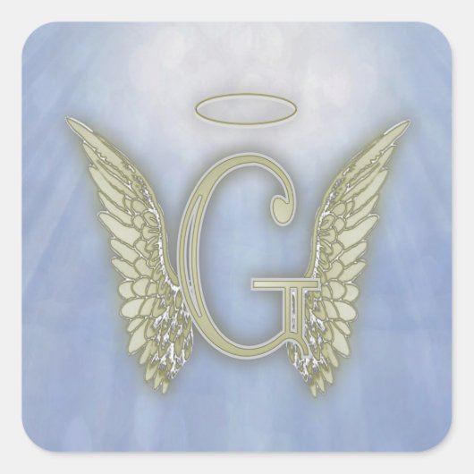 Letter G Angel Monogram Quadratischer Aufkleber (Vorderseite)