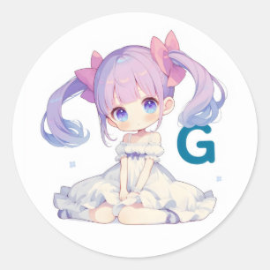 Letter G Anime Girl Runder Aufkleber
