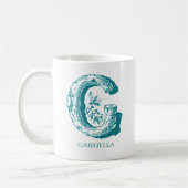 Letter G Aquamarin Monogram Modern Name Kaffeetasse (Links)