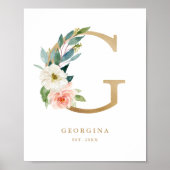 Letter G Blush Floral Monogram Gold Foil Kinderzim Poster (Vorne)