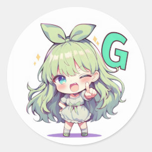Letter G Chibi Anime Girl Runder Aufkleber