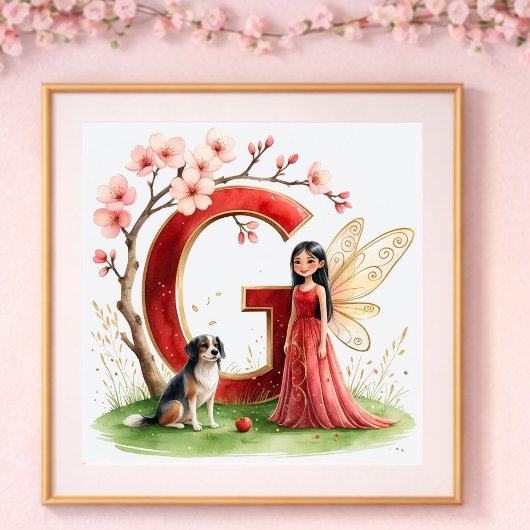 Letter G Chinese Dog Fairy Poster - Alphabet Art