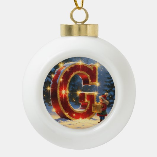Letter G Christmas Gift Personalized Initial Keramik Kugel-Ornament (Vorderseite)