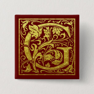 Letter G First Letter Imitat Gold Red Button