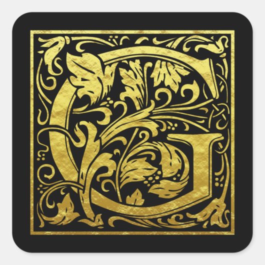 Letter G First Letter Imitate Gold Black Quadratischer Aufkleber (Vorderseite)