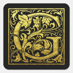 Letter G First Letter Imitate Gold Black Quadratischer Aufkleber