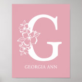 Letter G Floral Monogram Name Kinderzimmer Modern Poster (Vorne)