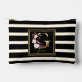 Letter G Floral Monogramm Schwarz-weiße Streifen Zubehörtasche (Vorderseite)