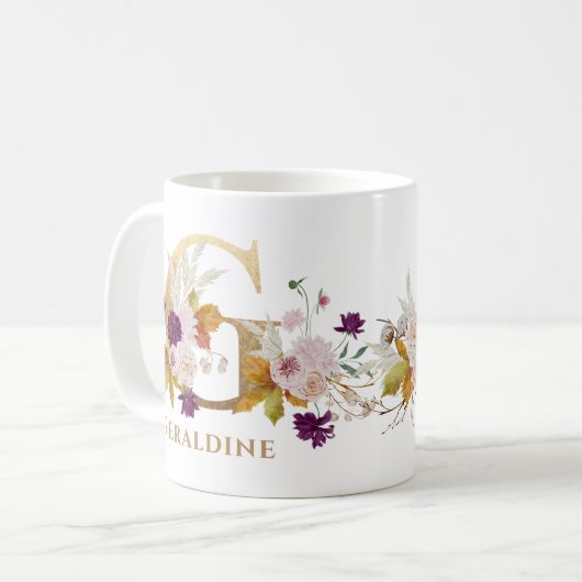Letter G - Gold Floral Name Schwesterkollege Freun Kaffeetasse (Vorderseite Links)