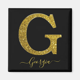 Letter G Gold Glitzer Magnet