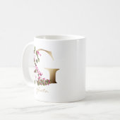Letter G Gold Monogram |White Magenta Green Floral Kaffeetasse (Vorderseite Links)
