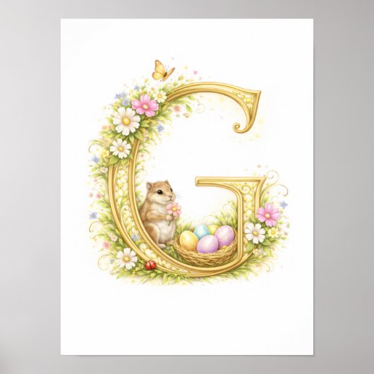 Letter G Gold Spring Nature Monogram Chipmunk Kids Poster (Vorne)