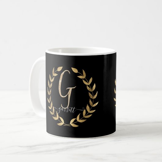 Letter G Monogram Black n Gold Name in Script Kaffeetasse (Vorderseite Links)