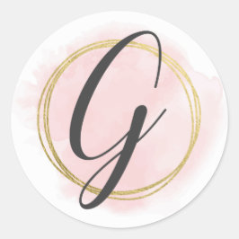 Letter G Monogram Blush Pink Watercolor Gold Chic Runder Aufkleber