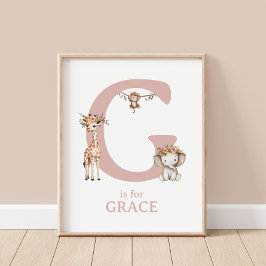 Letter G Monogram Boho Safari Animes Kinderzimmer Poster