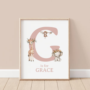 Letter G Monogram Boho Safari Animes Kinderzimmer  Poster