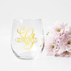 Letter G Monogram Bridesmaid Geschenk, Modernes El Weinglas Ohne Stiel