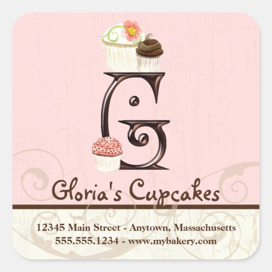 Letter G Monogram Cupcake Logo-Aufkleber Quadratischer Aufkleber (Vorderseite)