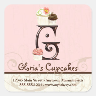 Letter G Monogram Cupcake Logo-Aufkleber Quadratischer Aufkleber