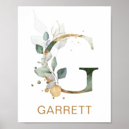 Letter G Monogram Green & gold foliing Kinderzimme Poster