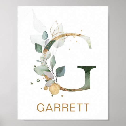 Letter G Monogram Green & gold foliing Kinderzimme Poster (Vorne)