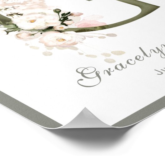 Letter G Monogram Pink White Floral Kinderzimmer Poster (Ecke)