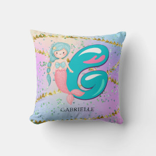 Letter G Monogram Watercolor Niedlich Mermaid Kind Kissen