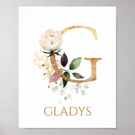 Letter G Monogram White Creme Rose Kinderzimmer Po Poster