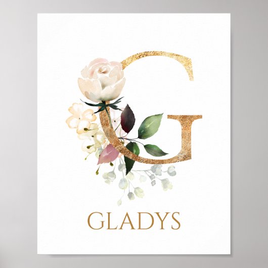Letter G Monogram White Creme Rose Kinderzimmer Po Poster (Vorne)